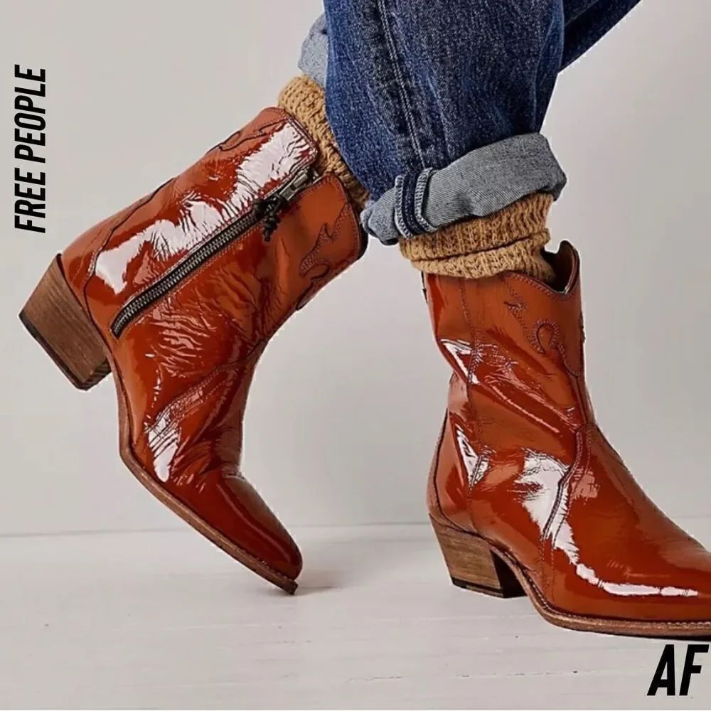 FREE PEOPLE NEW FRONTIER WESTERN ANKLE BOOTS NEW IN COGNAC SIZE 39.5